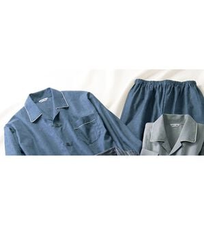 「日本製柔らか素材のデニム調パジャマ（メンズルームウェア）」｜ネイビー