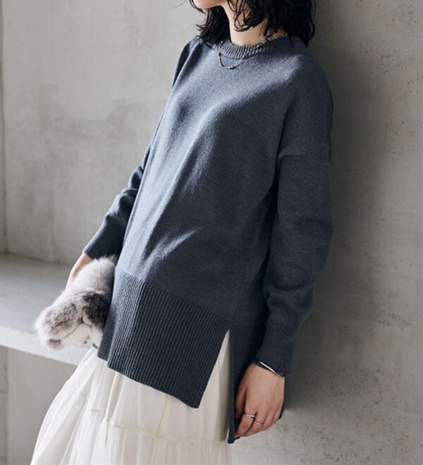 RANAN（ラナン）の「ワイドリブ使いカラーニットチュニック（ニット・セーター）」｜詳細画像