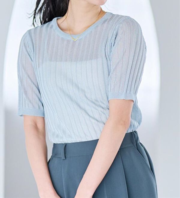 RANAN（ラナン）の「5分袖シアーラメリブニット（ニット・セーター）」｜詳細画像