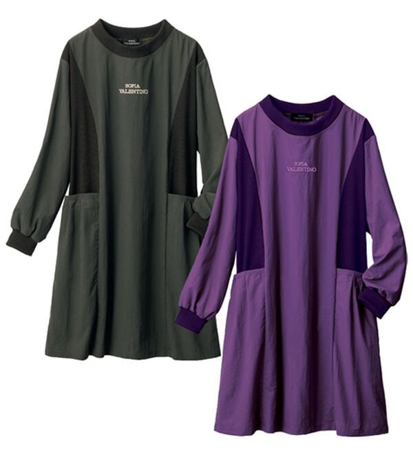 ルフラン（ルフラン）の「【２色組】【Ｓ．Ｖ】異素材使い上品ナイロンかっぽう（パジャマ・ルームウェア）」｜2色組