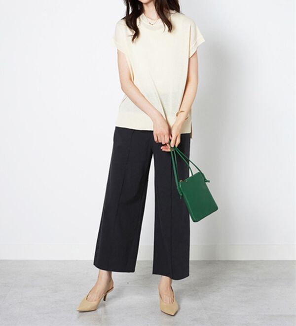 BELLUNA（ベルーナ）の「麻入りストレッチタックワイドパンツ（ワイドパンツ・ガウチョ）」｜詳細画像