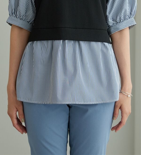 BELLUNA（ベルーナ）の「衿付きVネック異素材切替チュニック（チュニック）」｜詳細画像