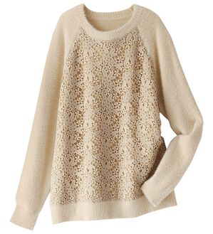 BELLUNA（ベルーナ）の「ふんわり可愛い花柄レースのシャギーセーター（ニット・セーター）」｜ベージュ