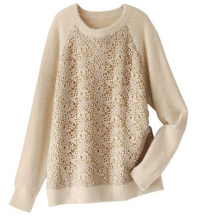 BELLUNA（ベルーナ）の「ふんわり可愛い花柄レースのシャギーセーター（ニット・セーター）」