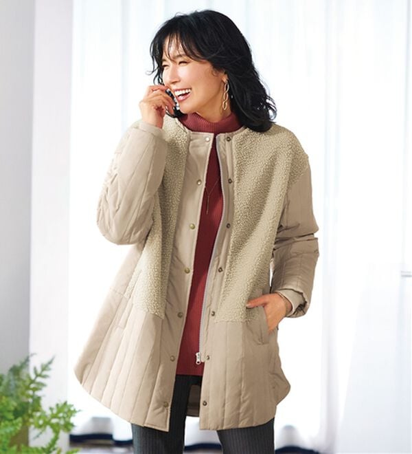 BELLUNA（ベルーナ）の「ボア切替キルトデザインミドル丈コート（ハーフコート）」｜詳細画像