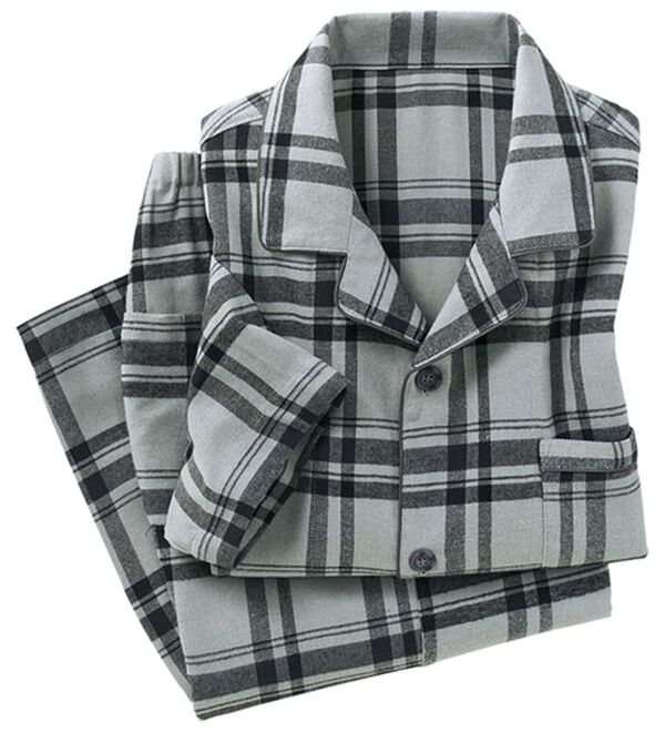 「綿１００％ふんわり起毛パジャマ（メンズルームウェア）」｜グレーチェック