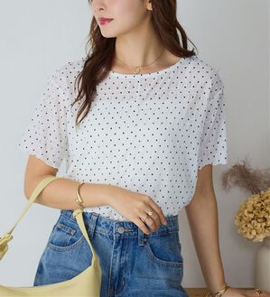 alotta（アロッタ）の「シアーシャーリングプルオーバー（カットソー）」｜オフホワイトドット