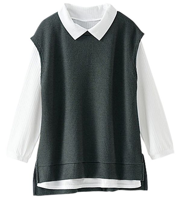 BELLUNA（ベルーナ）の「【新色追加】&ldquo;2点セット&rdquo;あぜ素材ベストアンサンブル（アンサンブル）」｜詳細画像