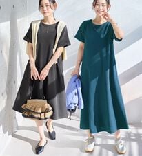 Viola e Viola（ヴィオラ エ ヴィオラ）の「ひんやり＆シワになりにくい　丈が選べる！エンボス素材Ａラインワンピース（カットソーワンピース）」