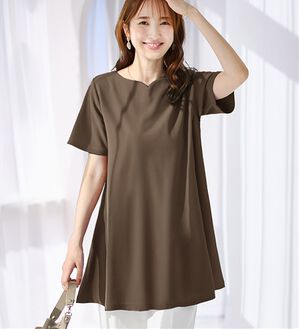 alotta（アロッタ）の「【接触冷感】さらっと快適！高見えフレアーロングチュニックＴシャツ（チュニック）」｜モカブラウン