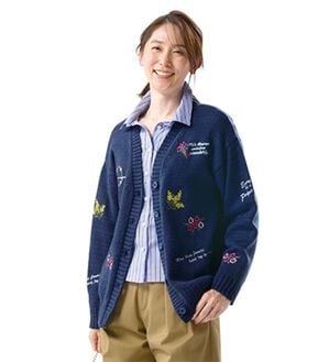 ルフラン（ルフラン）の「フラワー刺しゅうニットカーデ（ニットカーディガン）」｜ネイビー