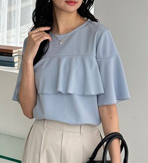 GeeRA（ジーラ）の「ラッフルフリルフレアースリーブＴブラウス（ブラウス）」｜ブルー