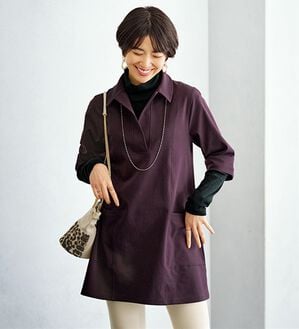 BELLUNA（ベルーナ）の「なめらかポンチ素材衿付きチュニック（チュニック）」｜ワイン