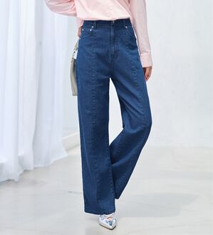 alotta（アロッタ）の「すっきり美脚！セミワイドデニムパンツ（ワイドパンツ・ガウチョ）」｜詳細画像