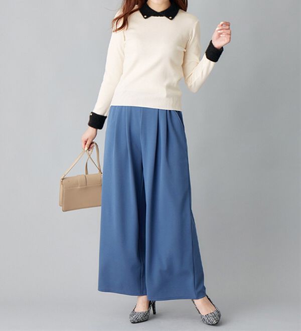 alotta（アロッタ）の「洗える！もっちりタッチ衿付フェザー切替配色ニット（ニット・セーター）」｜詳細画像