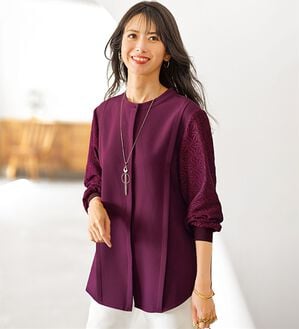 BELLUNA（ベルーナ）の「袖レースデザイン上品ブラウス（ブラウス）」｜ワイン