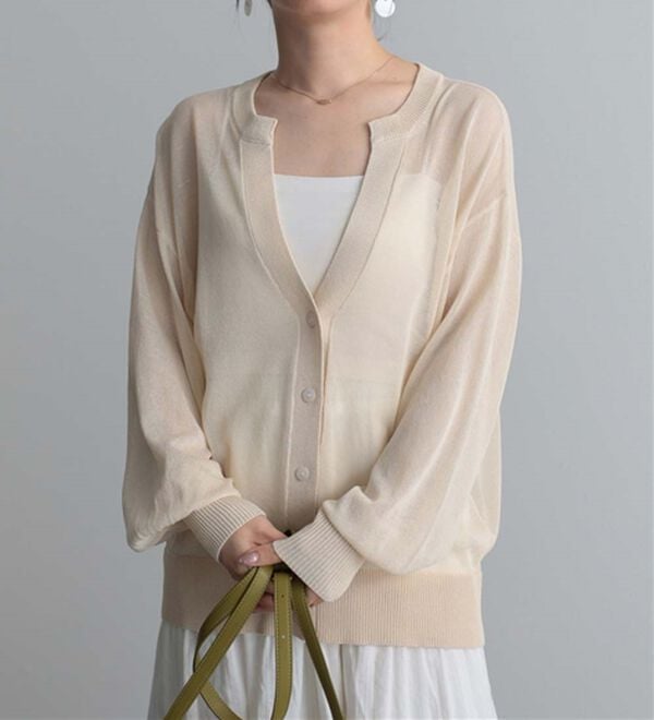 RANAN（ラナン）の「ひんやり！シアーニットキーネックカーディガン（ニットカーディガン）」｜詳細画像