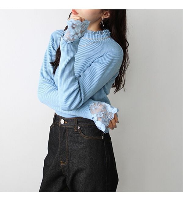 GeeRA（ジーラ）の「大人可愛い！レースが上品なハイネックニット（ニット・セーター）」｜詳細画像