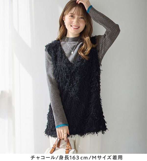 alotta（アロッタ）の「【静電気防止】もっちり袖配色リブニット（ニット・セーター）」｜詳細画像