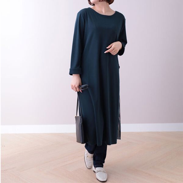 BELLUNA（ベルーナ）の「サイドプリーツデザインワンピース（カットソーワンピース）」｜詳細画像