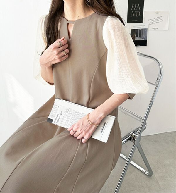 GeeRA（ジーラ）の「袖楊柳シアー美ラインワンピース（カットソーワンピース）」｜詳細画像