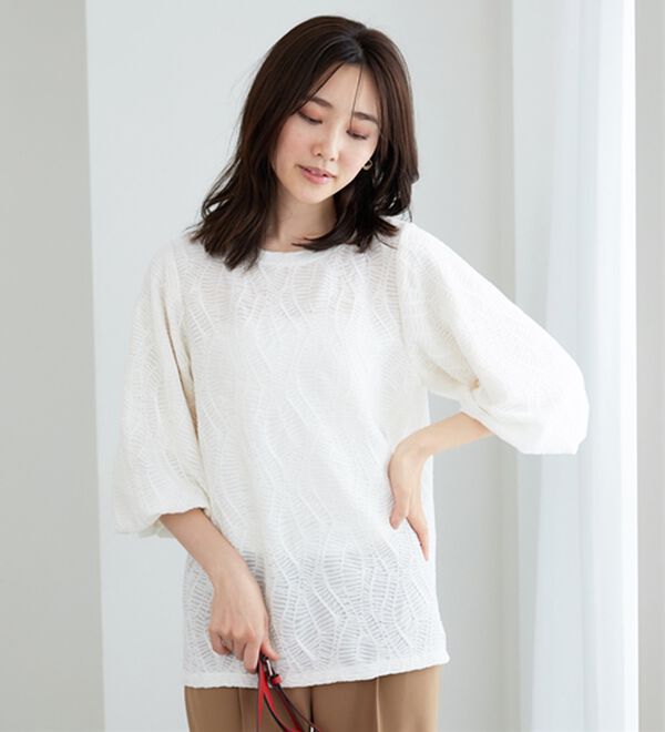 BELLUNA（ベルーナ）の「波柄ジャカードバルーン袖プルオーバー（カットソー）」｜詳細画像