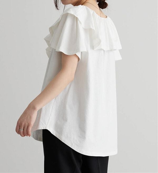 RANAN（ラナン）の「ひんやり！綿１００％フリル衿カットソープルオーバー（カットソー）」｜詳細画像