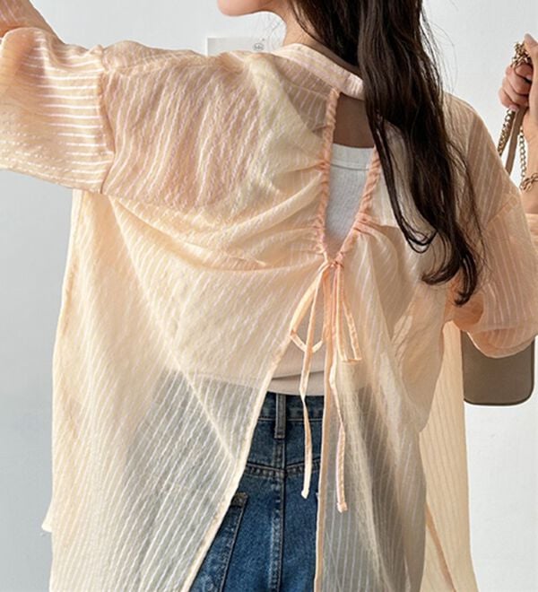 GeeRA（ジーラ）の「シアー素材ストライプマルチウェイシャツ（シャツ）」｜詳細画像