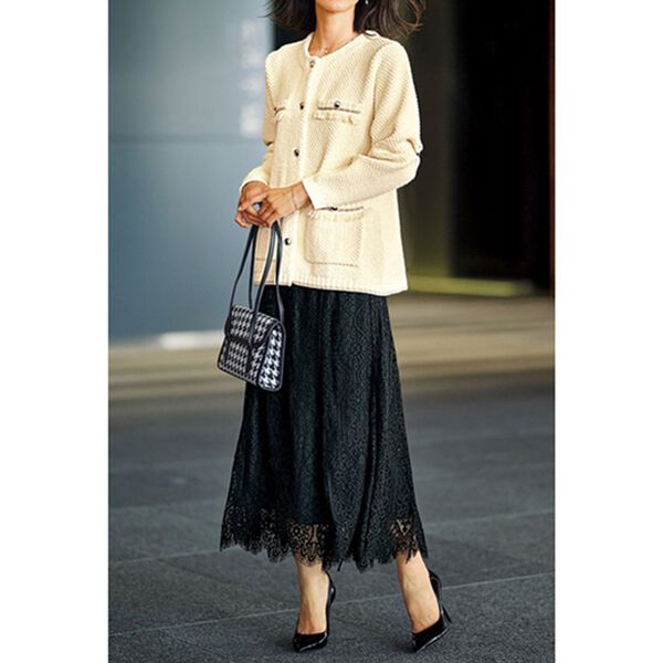 BELLUNA（ベルーナ）の「パネル柄レース素材セミフレアースカート（ロングスカート）」｜詳細画像