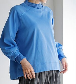 RANAN（ラナン）の「裏起毛！毛玉になりにくい！ニット切替プルオーバー（カットソー）」｜ブルー