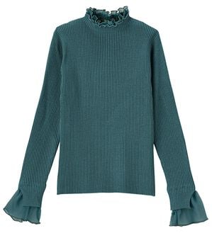 GeeRA（ジーラ）の「シアー付ハイネックリブニットトップス（ニット・セーター）」｜グリーン