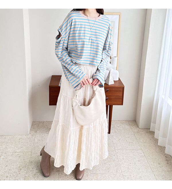 GeeRA（ジーラ）の「袖スリットボーダーカットソー（カットソー）」｜詳細画像