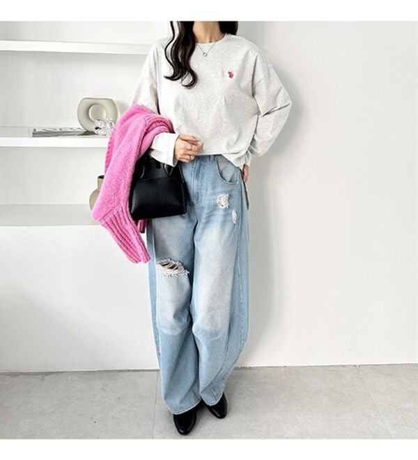 GeeRA（ジーラ）の「【Ｕ．Ｓ．ＰＯＬＯ ＡＳＳＮ】オーバーサイズ刺しゅうロンＴ（カットソー）」｜詳細画像