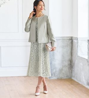 BELLUNA（ベルーナ）の「シャンタン素材ノーカラージャケットレースワンピースアンサンブル（ワンピースセットスーツ）」｜詳細画像