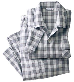 「日本製ひんやり綿１００％播州織パジャマ（メンズルームウェア）」｜グレー