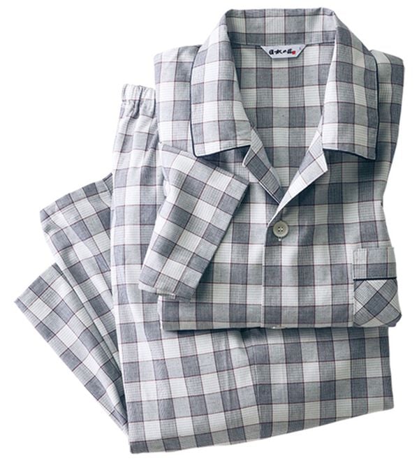 「日本製ひんやり綿１００％播州織パジャマ（メンズルームウェア）」｜グレー