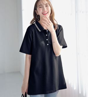 alotta（アロッタ）の「衿配色Ａライン鹿の子ポロチュニック（チュニック）」｜詳細画像