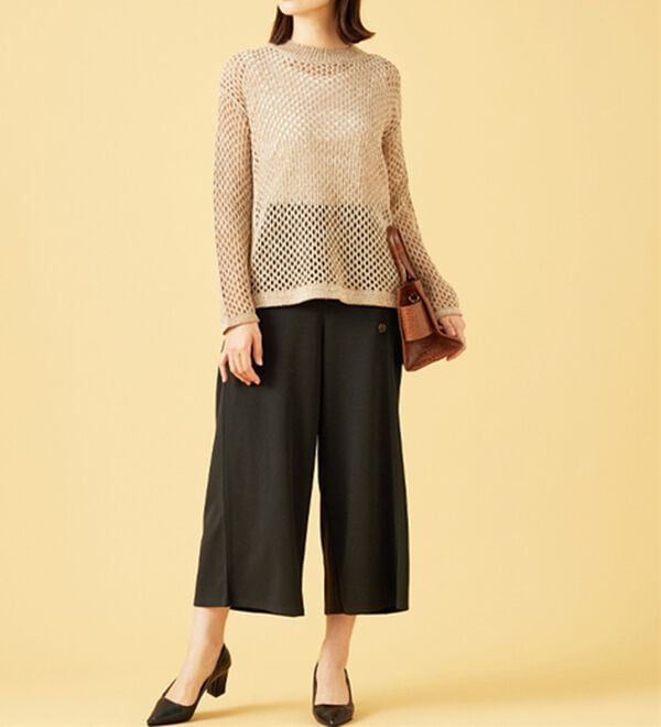 BELLUNA（ベルーナ）の「ジョーゼット素材サイドボタンワイドパンツ（ワイドパンツ・ガウチョ）」｜詳細画像