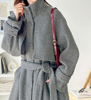 GeeRA（ジーラ）の「リングウールライクスタンドカラーコート（ハーフコート）」｜グレーミックス