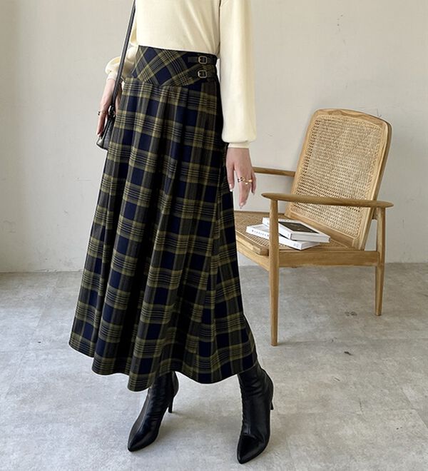 合皮ベルト付きチェックスカート - ベルーナ【公式】 