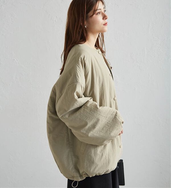 RANAN（ラナン）の「ノーカラーオーバーサイズ中わたブルゾン（ハーフコート）」｜詳細画像