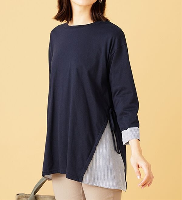 BELLUNA（ベルーナ）の「サイドリボンデザイン異素材切替チュニック（チュニック）」｜詳細画像