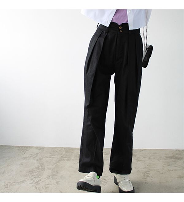 GeeRA（ジーラ）の「ハイウエストタックデザインチノパンツ（フルレングスパンツ）」｜詳細画像