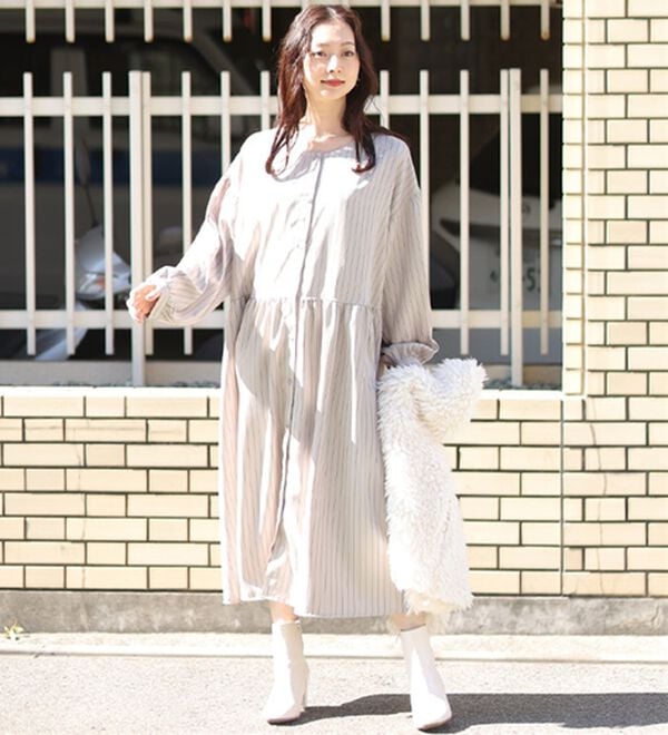 A HAPPY MARILYN（アハッピーマリリン）の「【ＬＬ～６Ｌ】「ゆとりＭＡＲＩＬＹＮ」ストライプ前開きシャツワンピース（シャツワンピース）」｜詳細画像