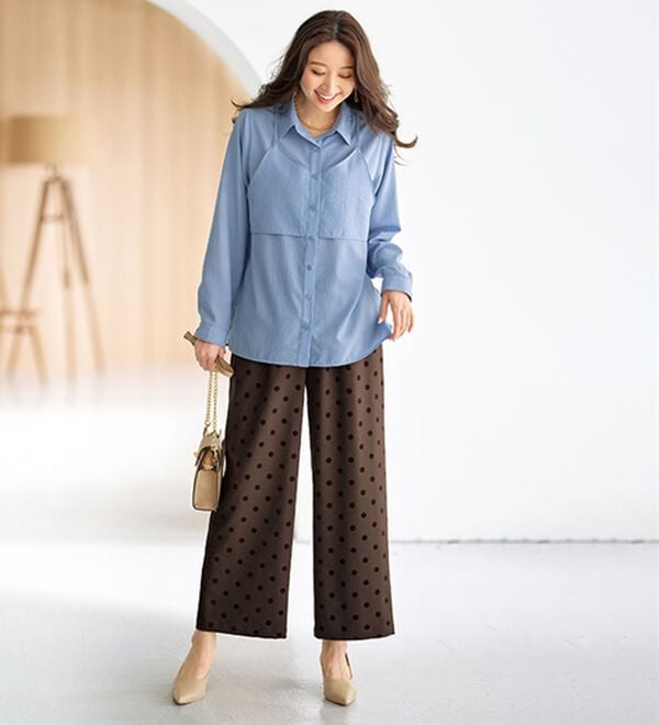 BELLUNA（ベルーナ）の「ドットフロッキー素材ワイドパンツ（ワイドパンツ・ガウチョ）」｜詳細画像