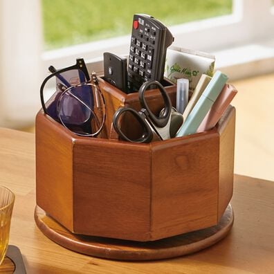 「天然木回転する八角リモコントレイ（インテリア雑貨）」