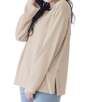 RANAN（ラナン）の「配色使いニットソープルオーバー（カットソー）」｜グレージュ／ブラック