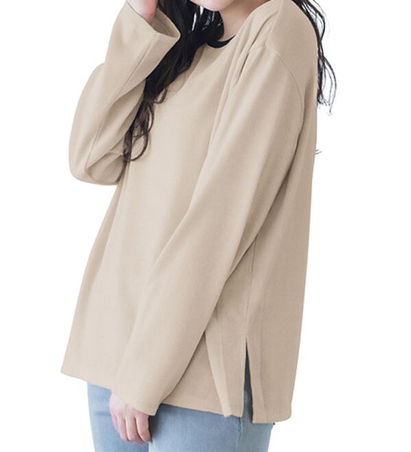 RANAN（ラナン）の「配色使いニットソープルオーバー（カットソー）」｜グレージュ／ブラック