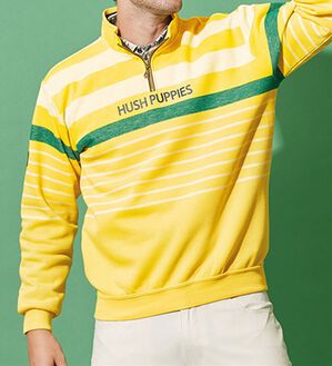 「＜ハッシュパピー・ゴルフ＞ラウンドで映えるボーダートレーナー（メンズトレーナー）」｜イエロー