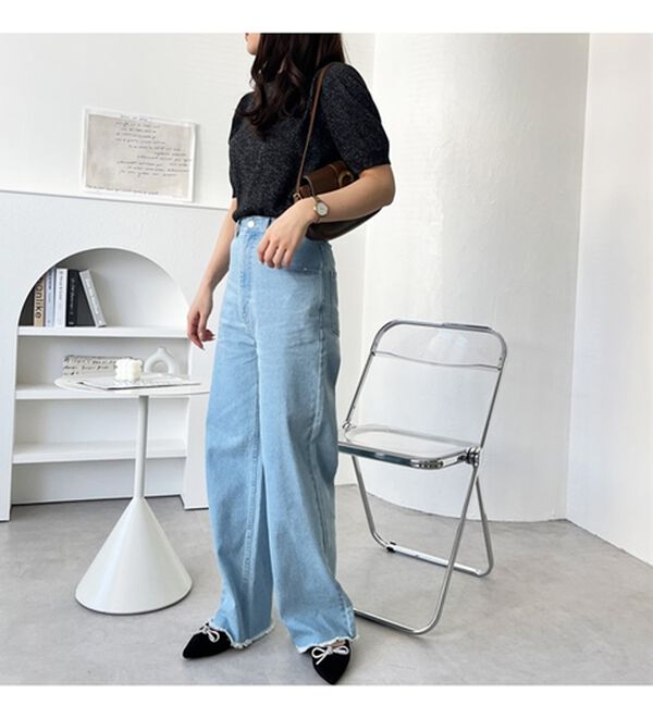 GeeRA（ジーラ）の「オリジナルパッチハイウエストデニム（ワイドパンツ・ガウチョ）」｜詳細画像